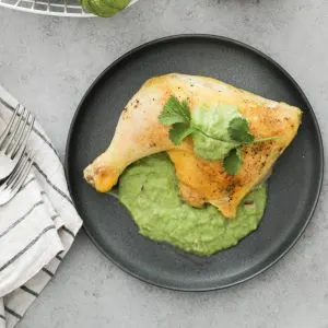 Keto Roasted Chicken Legs with Spicy Avocado-Tomatillo Salsa