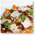 Lemon-Cumin Chicken with Carrot-Pine Nut-Golden Raisin Salad