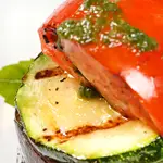 Keto No-Cook Zucchini and Red Bell Pepper with Pesto 