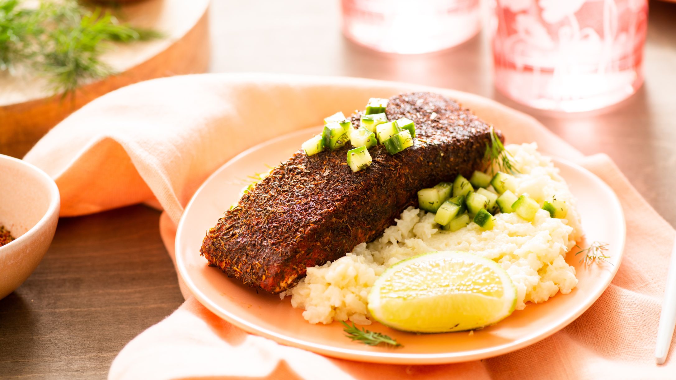 Keto Blackened Salmon with Cucumber Relish and Cauliflower Recipe