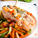 Keto Poached Salmon with Matchstick Vegetables Recipe | @Atkins