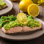 Pesto Topped Salmon with Caesar Salad