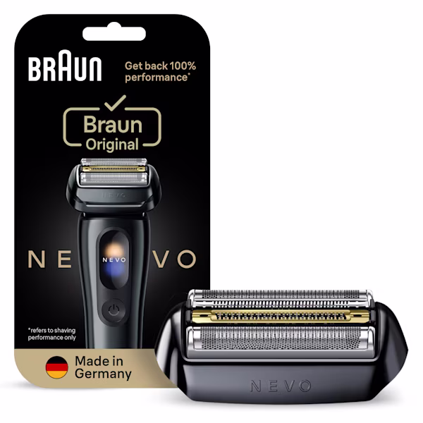 Capătul aparatului de ras de schimb Braun NEVO-B din ambalaj fabricat în Germania restabilește performanța la 100%. Capătul aparatului de ras de schimb Braun NEVO-B din ambalaj fabricat în Germania restabilește performanța la 100%.