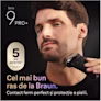 Un bărbat care se bărbierește cu Seria 9 PRO+. Text: Cel mai bun bărbierit de la Braun. Un bărbat care se bărbierește cu Seria 9 PRO+. Text: Cel mai bun bărbierit de la Braun.