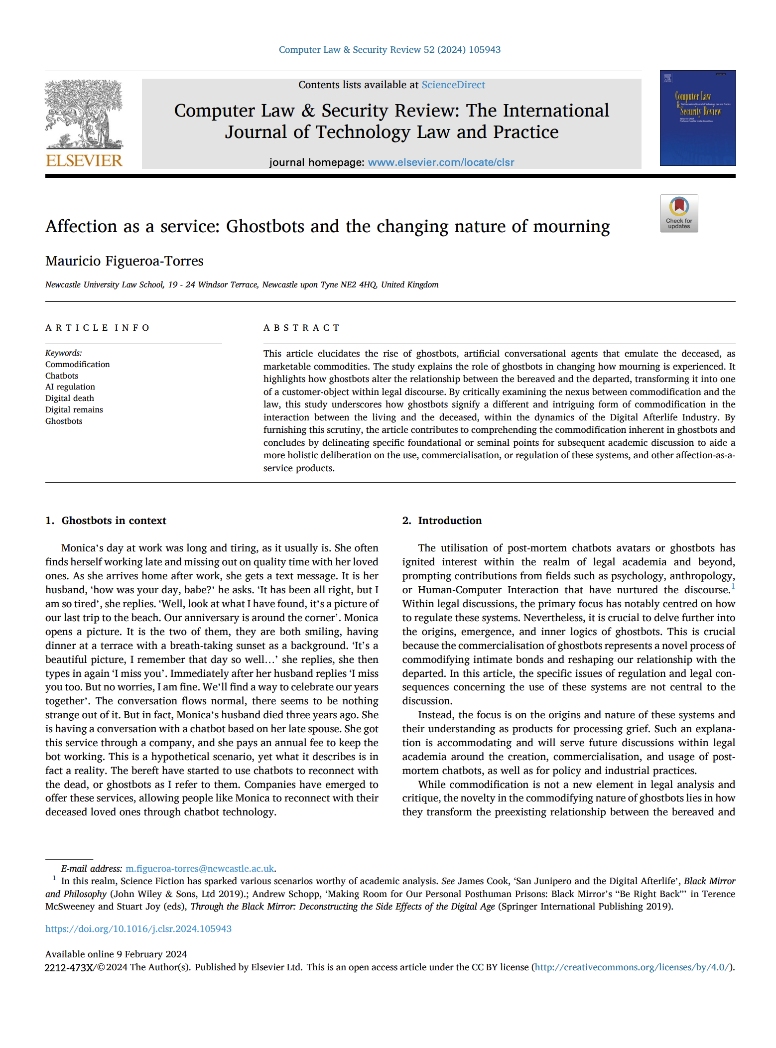 Affection as a service: Ghostbots and the changing nature of mourning