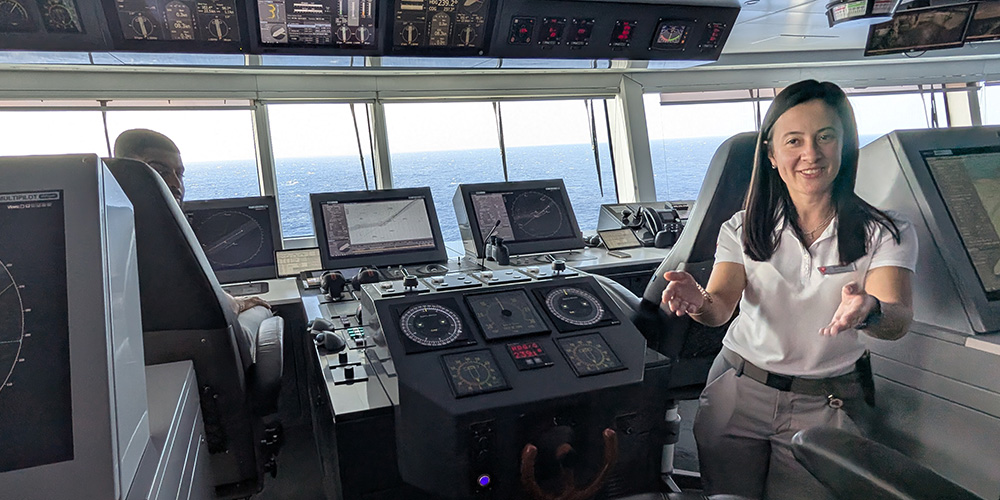 A member of the bridge crew on Virgin Voyages