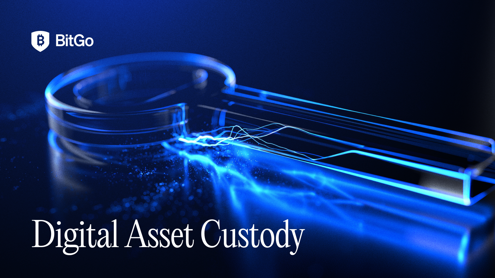BitGo branded graphic of a glowing glass key with the words Digital Asset Custody