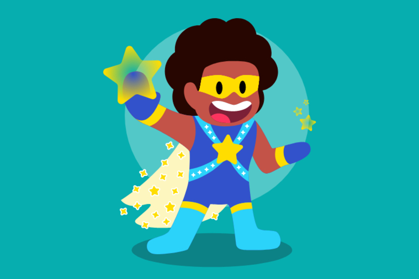 Illustration of Captain Starlight, in a cape and hero gear