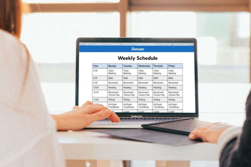 Laptop showing a weekly schedule worksheet for homeschool