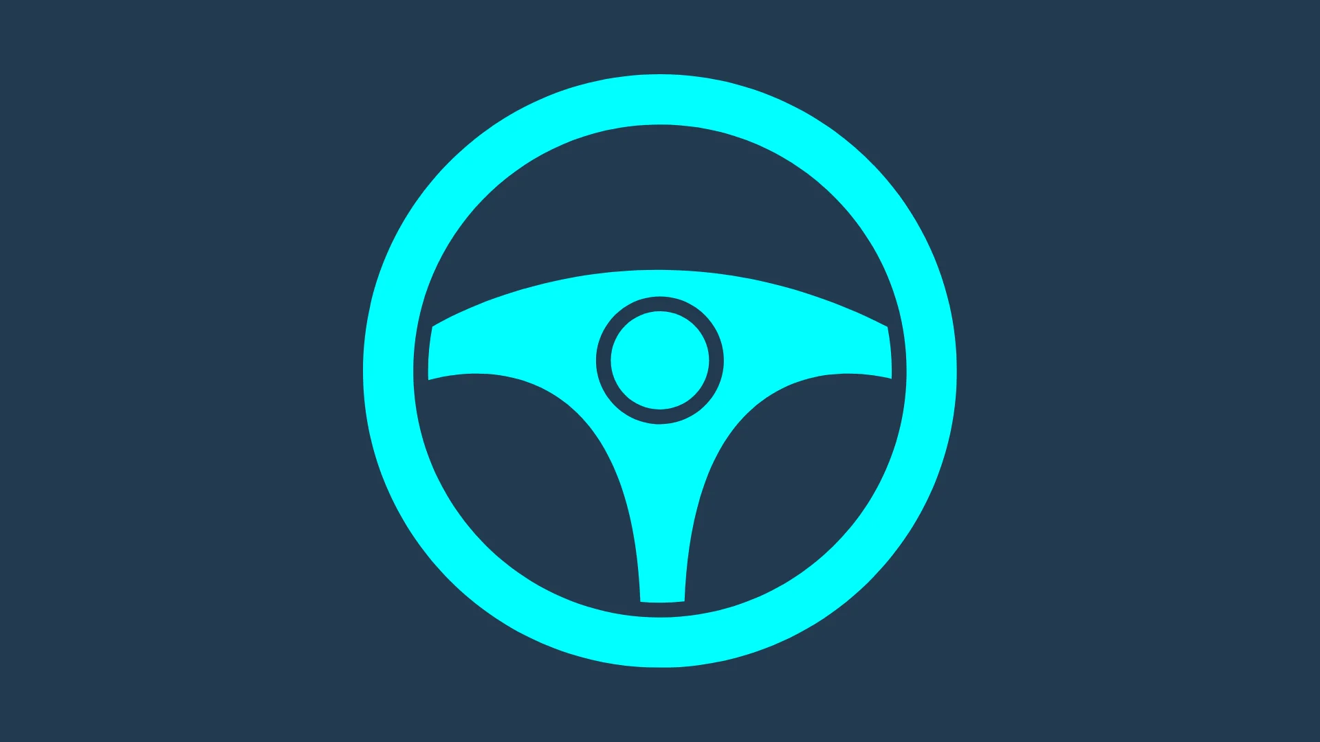 A blue steering wheel icon on a dark background with golf targets.