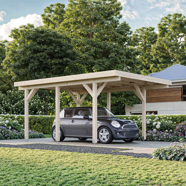 Carport Karl med flatt tak i nordisk gran