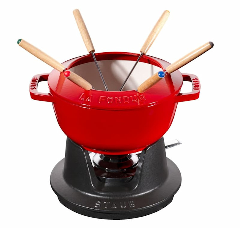 Staub Fondue Sett 18 cm Rød med Creme Innside