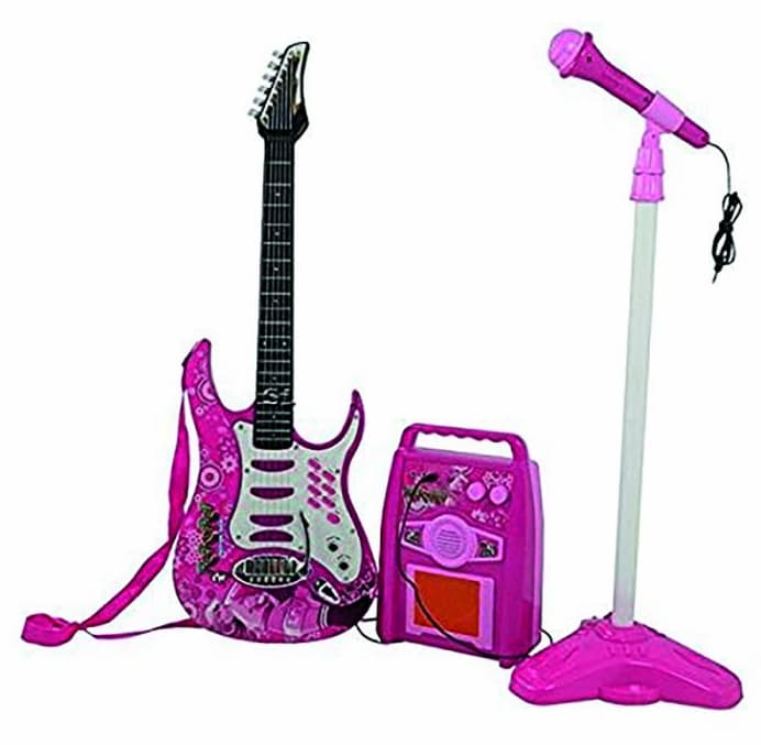 Elektrisk Gitar med mikrofon og forsterker – Rosa