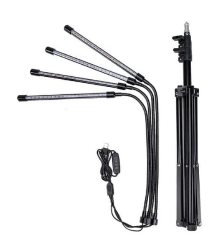 ledlife-vekstlys-med-stativ-svart-4-lamper-justerbar-hoyde-fleksible-armer