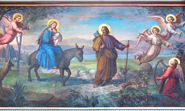 Neuvaine à saint Joseph - Jour 7 - Saint Joseph tire un âne avec Jésus et Marie