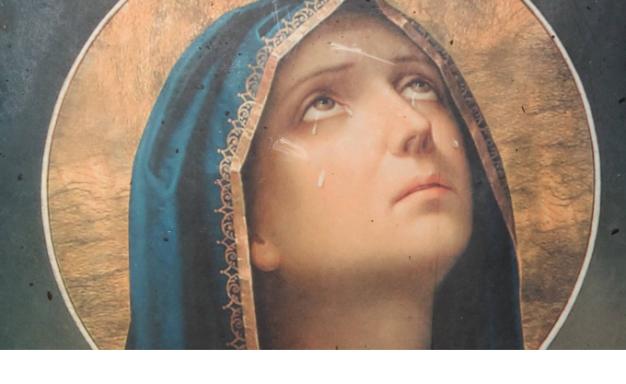 Neuvaine à saint Thomas d'Aquin - jour 5 -  Vierge pleurant les yeux levés au ciel - peinture  