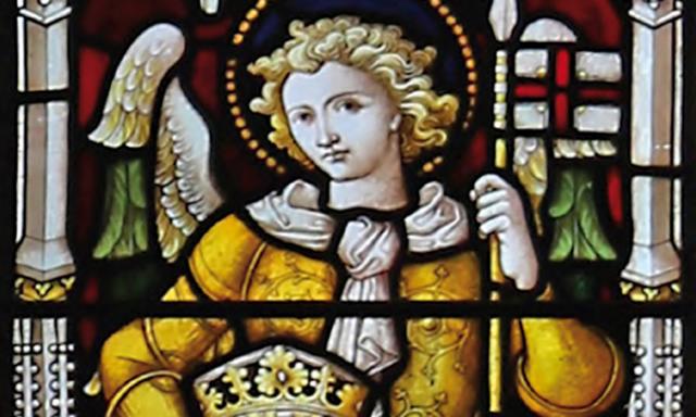 Neuvaine à saint Michel Archange - jour 5 - Saint Michel en armure portant une couronne dans sa main droite et un sceptre dans sa main gauche