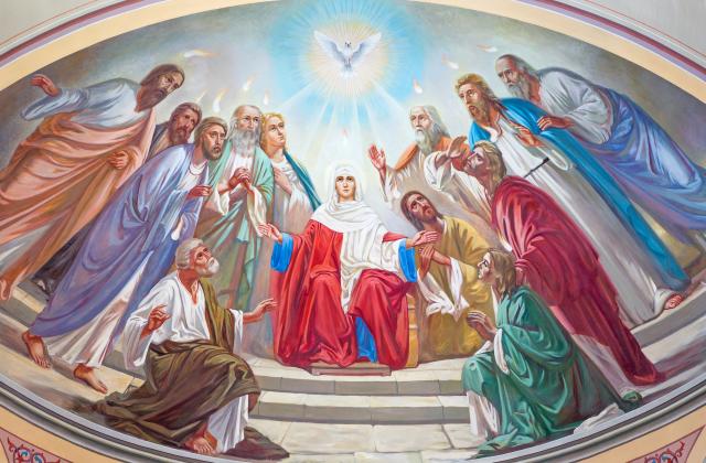 Neuvaine à Marie qui défait les nœuds - Jour 9
Sur cette peinture de la Pentecôte, la Vierge Marie celle qui défait les nœuds, est assise au centre les bras écartés et surmontée d'une colombe lumineuse. Elle est entourée de 12 disciples sur lesquels l'Esprit Saint descend. 