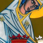 L'immaculée avec M Kolbe - jour 2 - Vierge dans un manteau  blanc portant une couronne dans chaque main. Icône