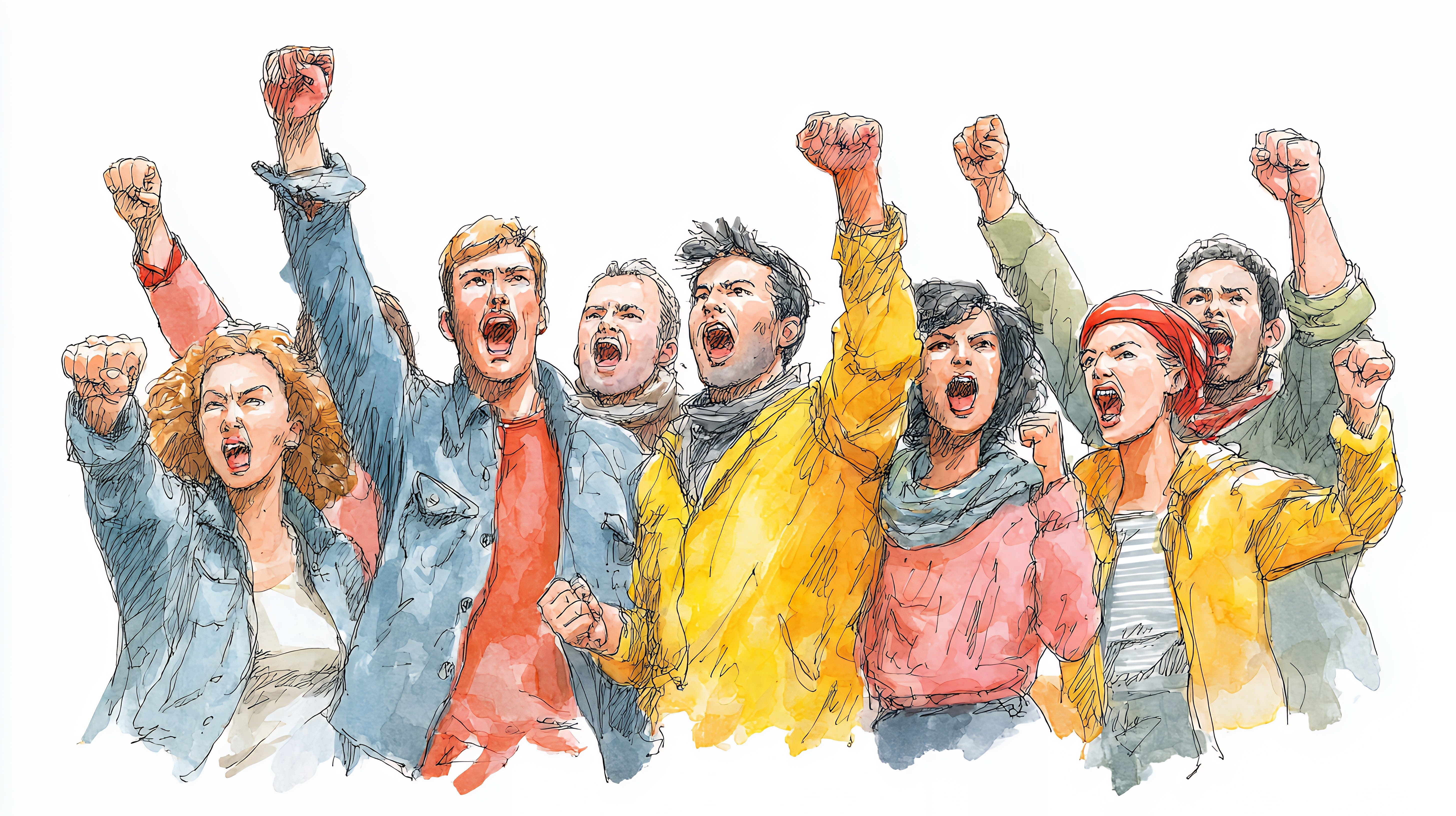 Groupe poings levés