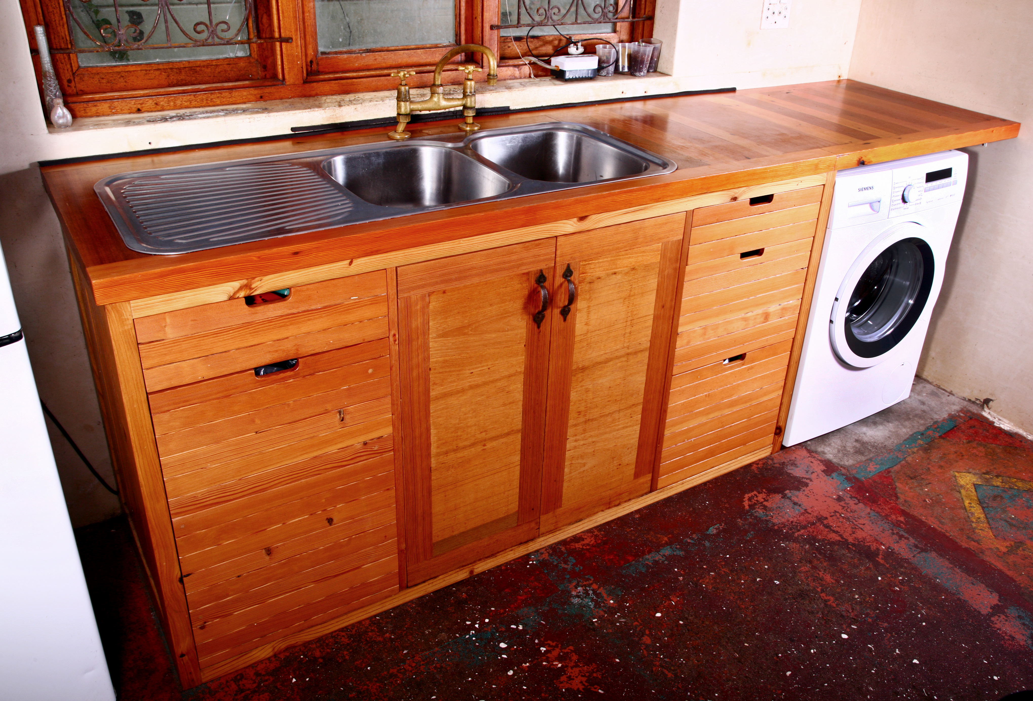 Oregon Pine and Teak kitchen sink cabinet