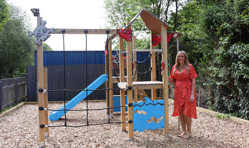 Publican Kerry Wolfe showcases the new play area in the pub garden.JPG