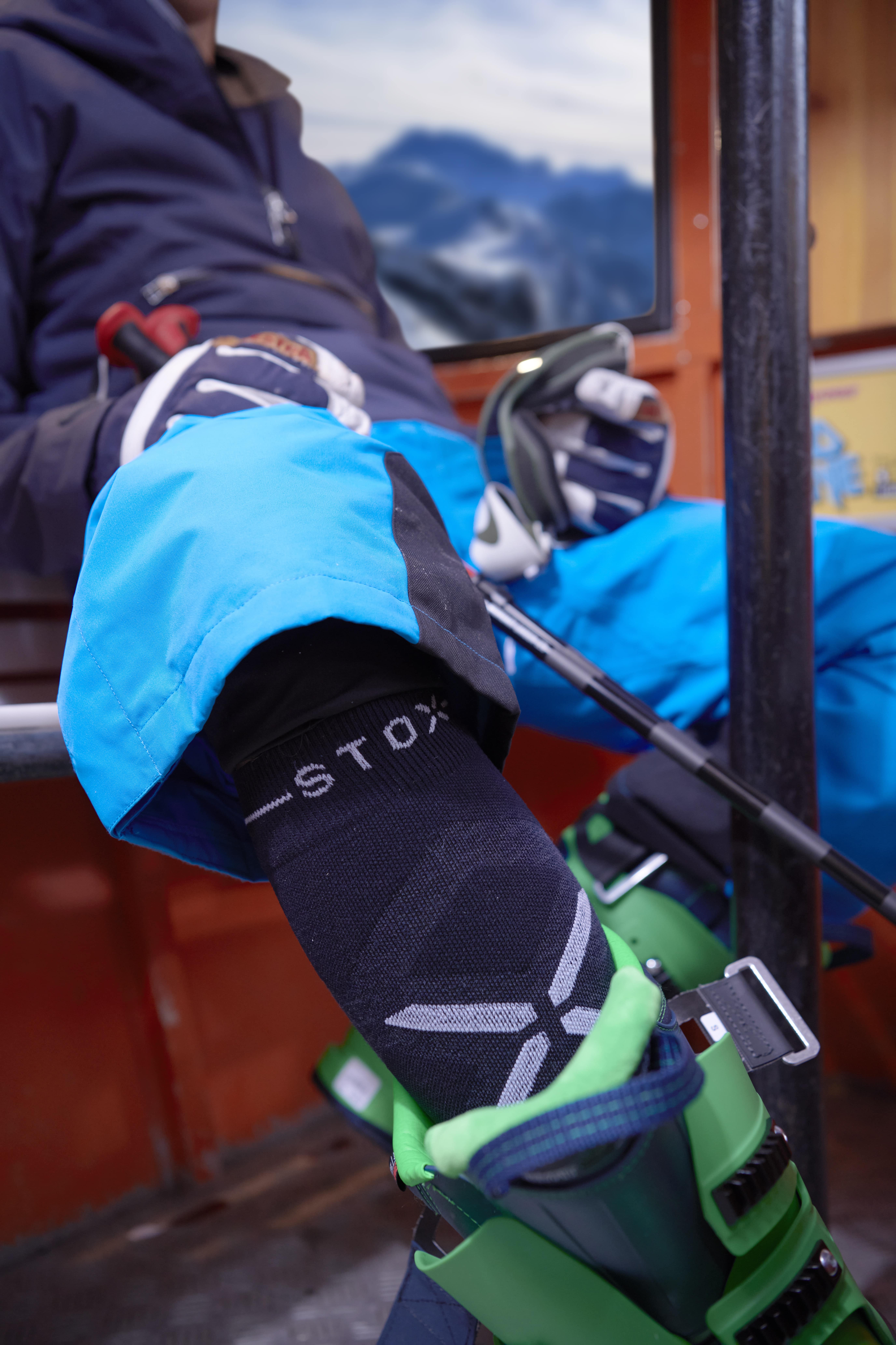 Kniestrümpfe Skisocken Herren Extra Large, Blau / Grün 1 paar Keine kalten Füße Made in Italy Skistrümpfe mit Merinowolle STOX Skiing Socks mit Premium Kompression Technologie 