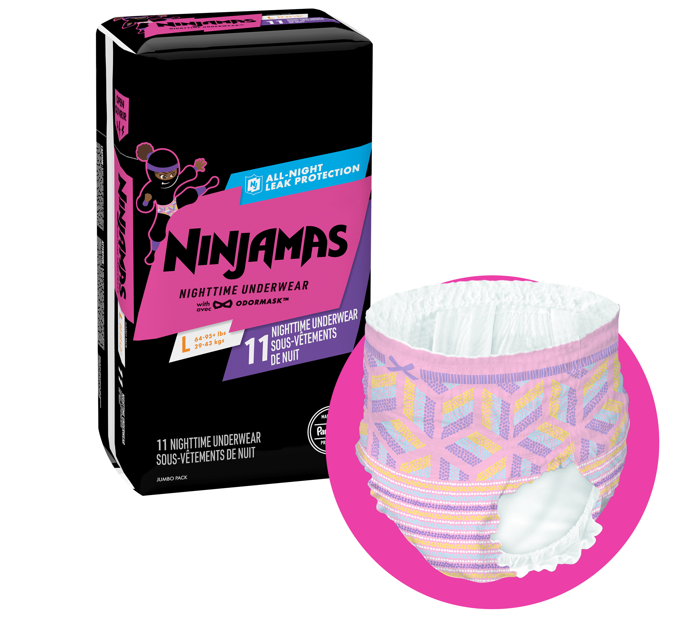 Ninjamas Nighttime Underwear, L (64-95+ lbs), Jumbo Pack 11