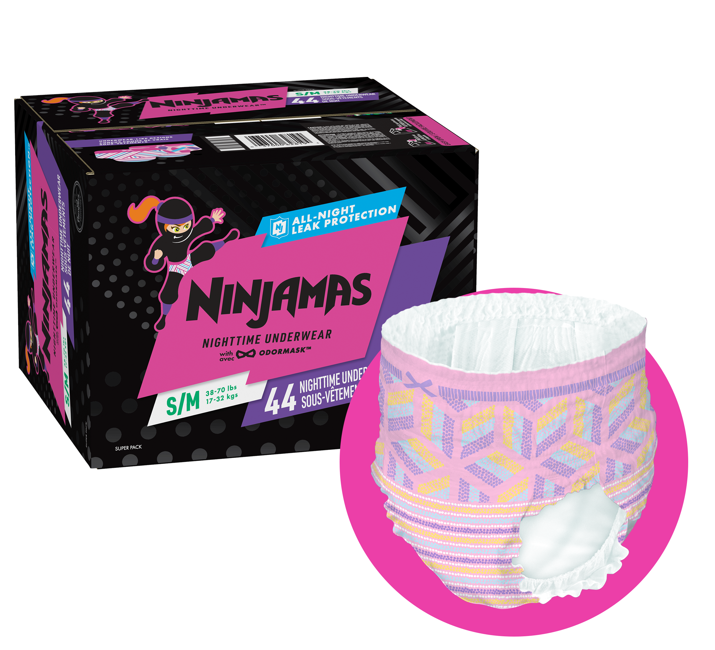 Ninjamas Nighttime Bedwetting Girls Underwear S/M, 44 ct - Pay