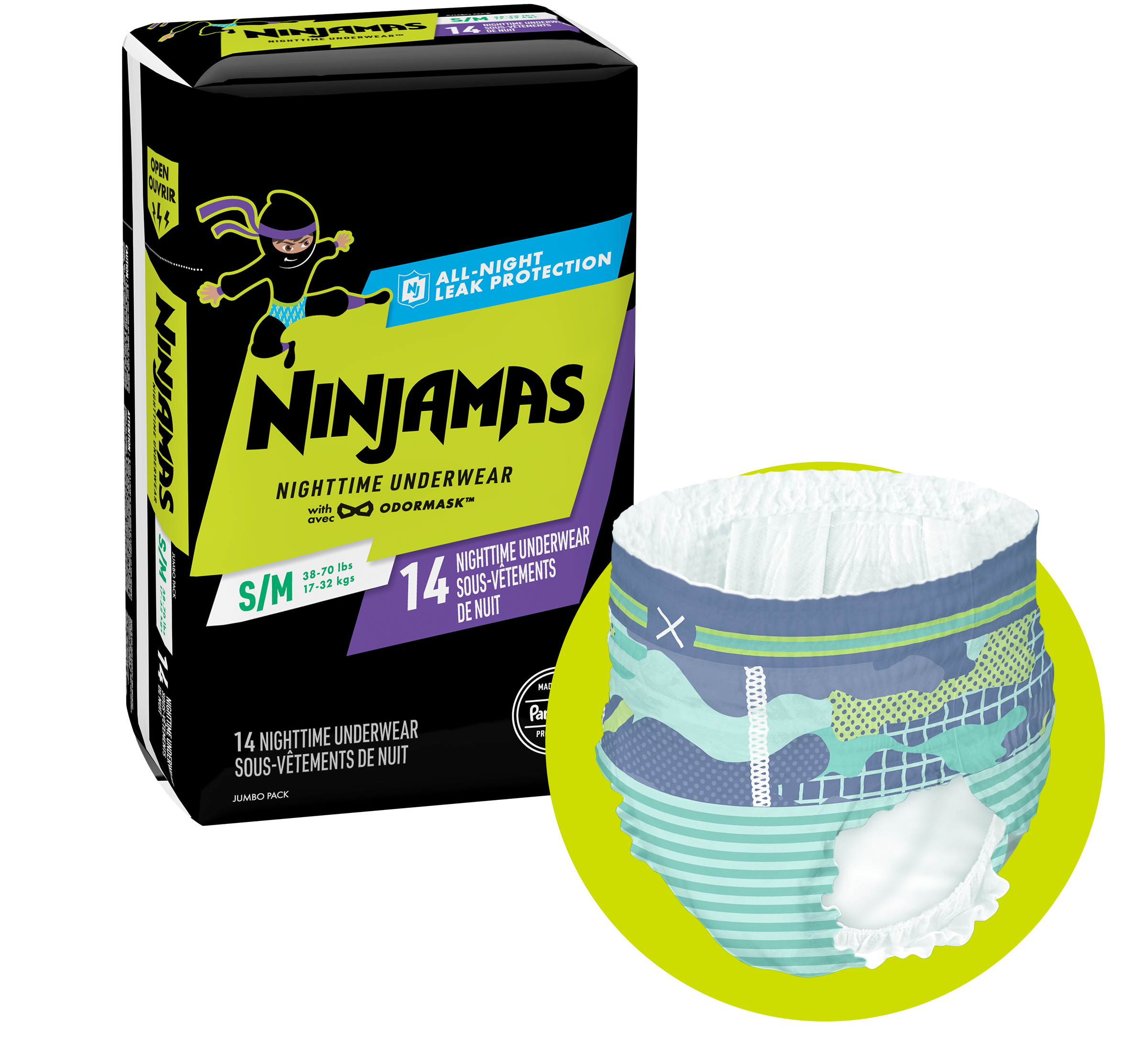 Ninjamas  Absorbent Nighttime Bedwetting Underwear - S/M