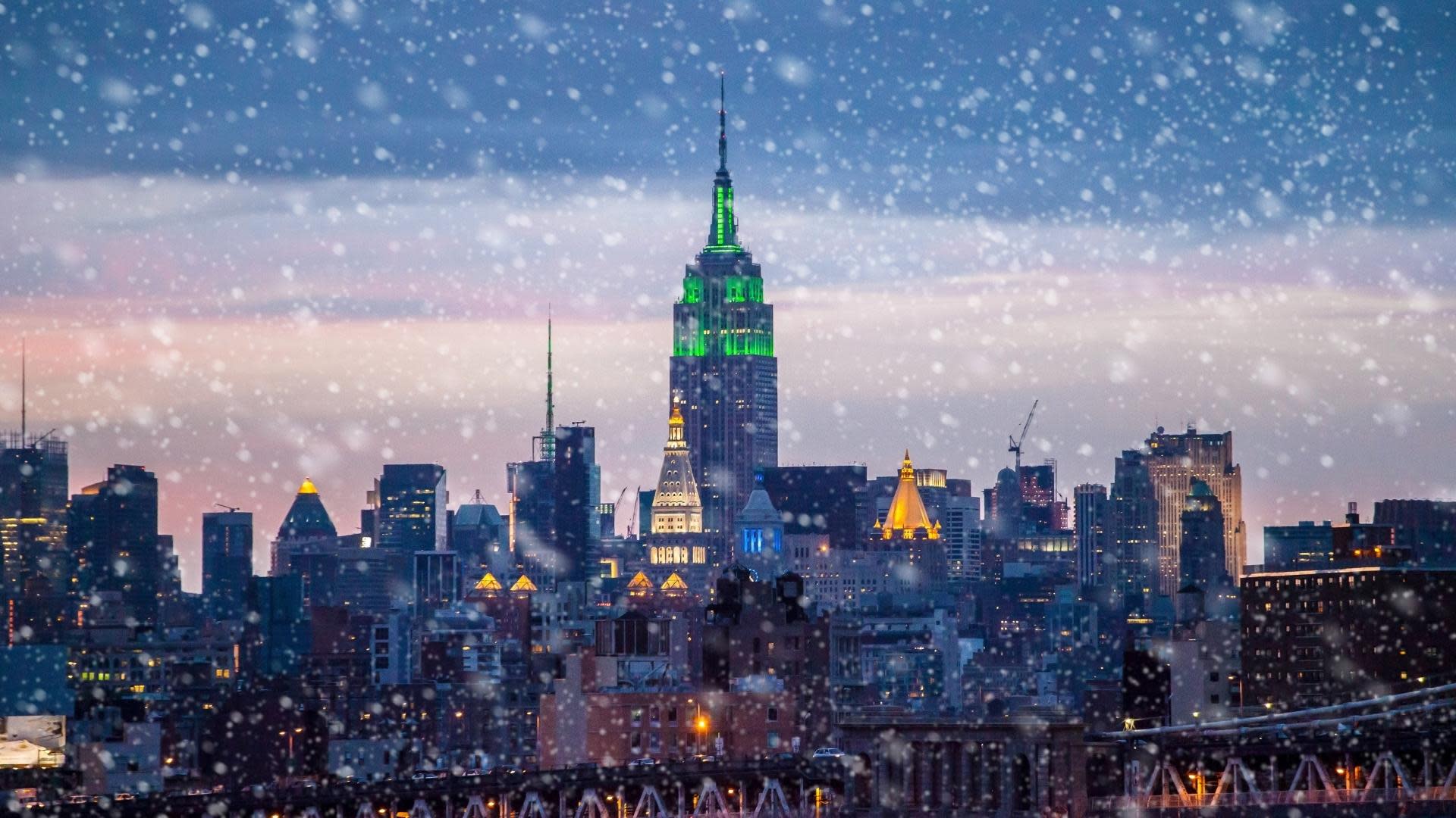 Snowy New York City Winter View of the Empire State Building