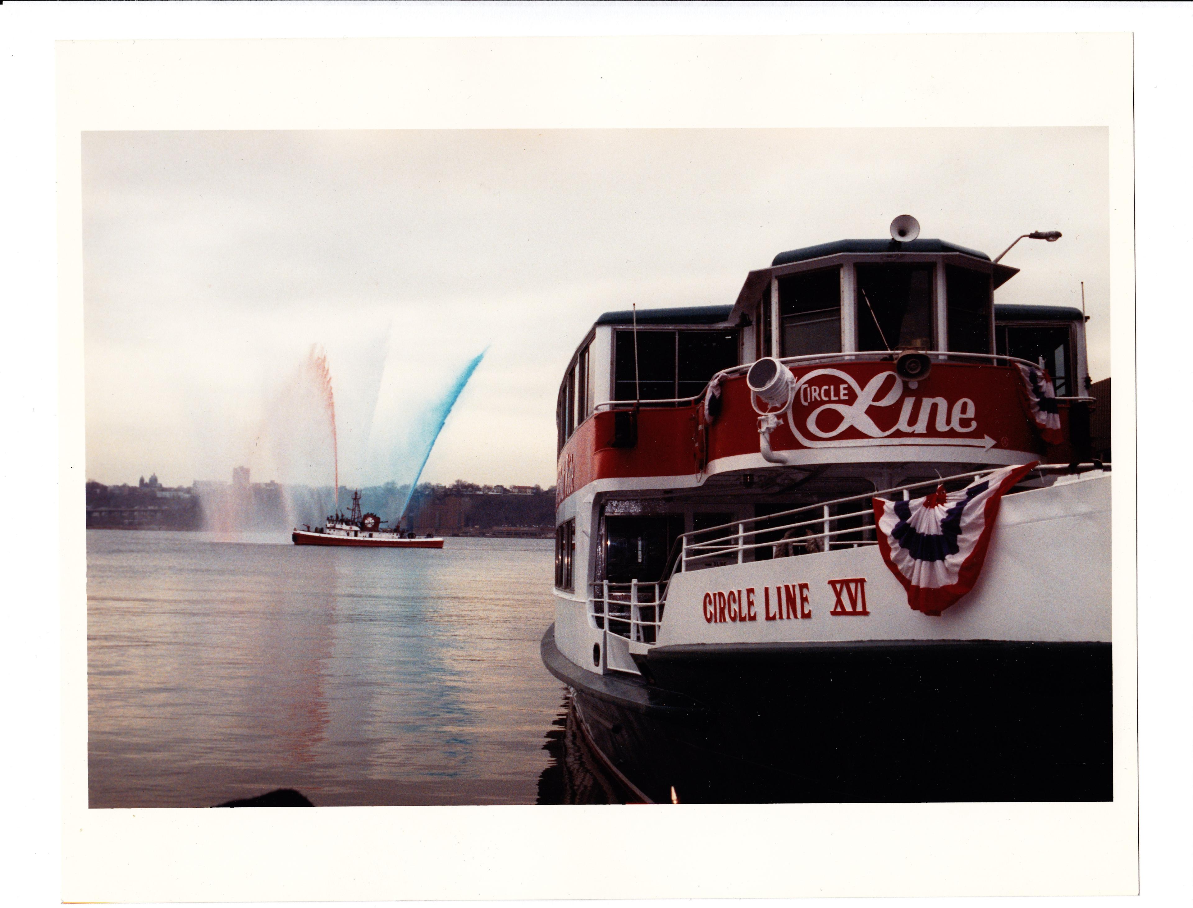 On April 23, 1985, the New York Fire Department celebrated Circle Line's colors by using eco-friendly dyes to transform the Hudson River into vibrant green and red hues.