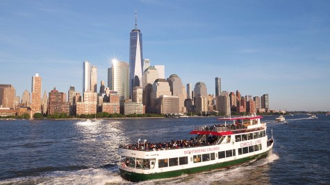 Bronx Class Boat Drone Shot NYC Skyline