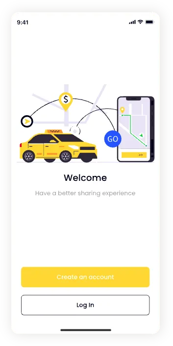 UI design of the Ride Vantage welcome screen