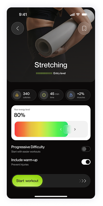 UI design of Fitty session readiness screen