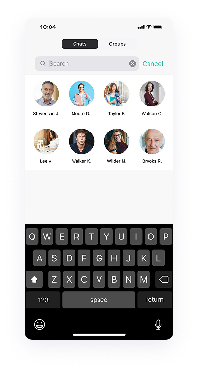 UI design of the University Student app-s chat search screen