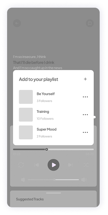 Wireframe of Muzz app playlist addition screen