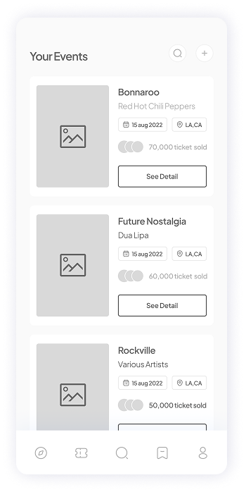 Wireframe of Muzz app events screen