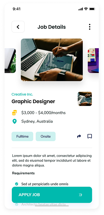 UI design of Rocket app-s job details screen