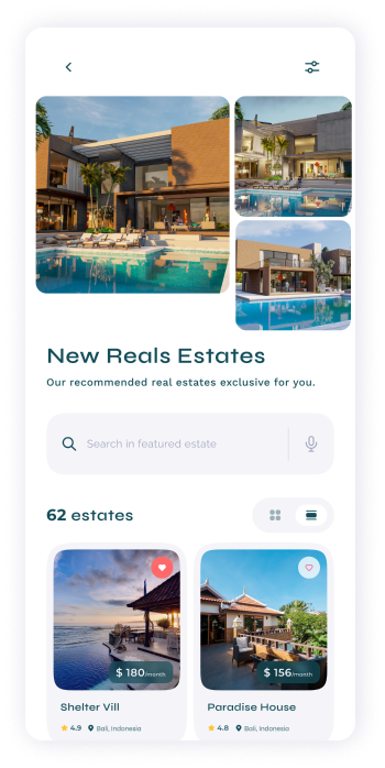 UI design of Turveyor recommended estates page