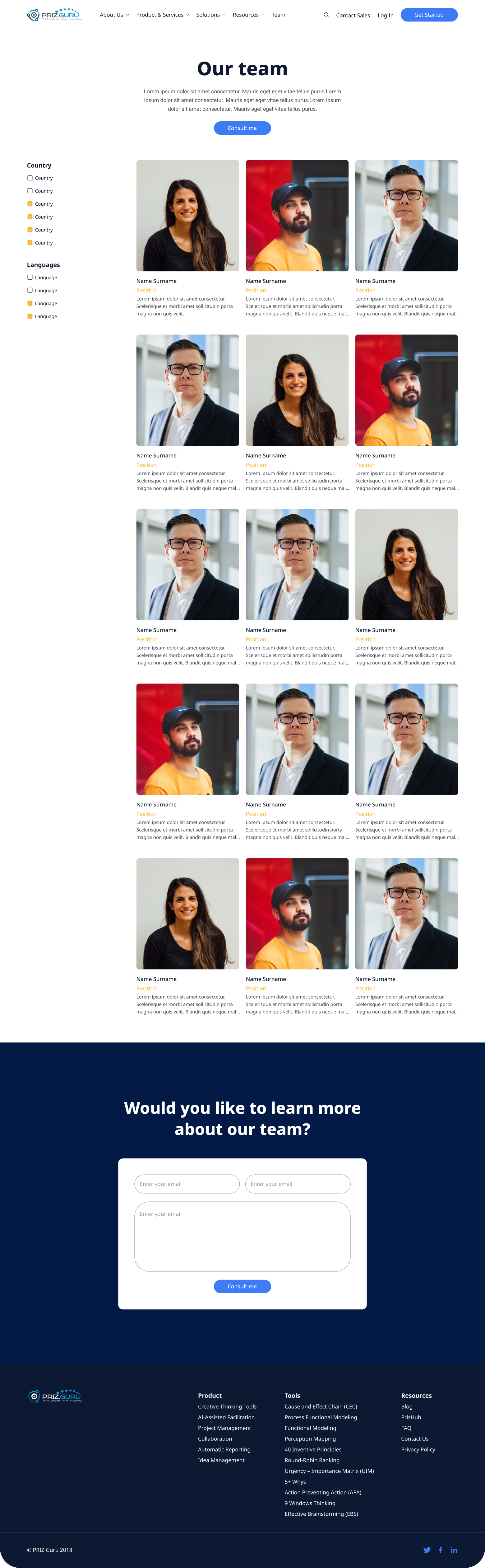 UI design of PrizGuru about us page