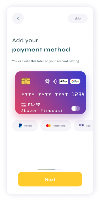 UI design of Turveyor payment method screen