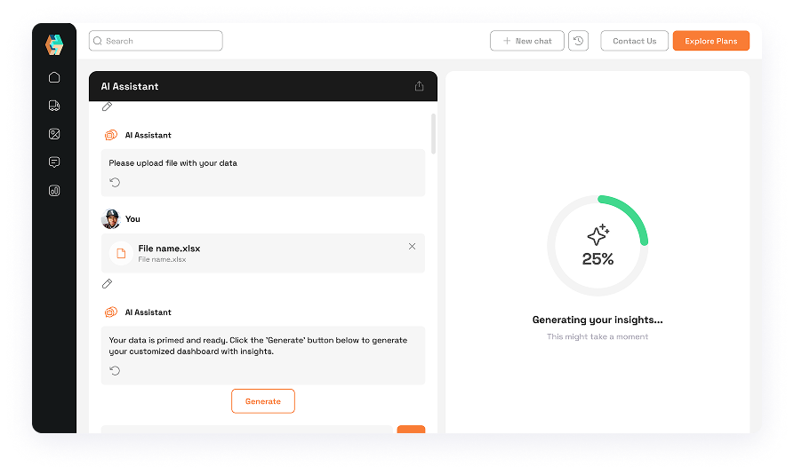 ChatBot interface design featuring insights generation process