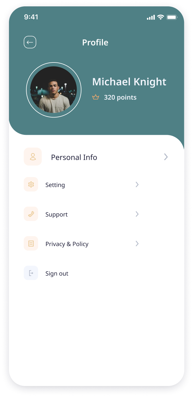 E-booking app user profile