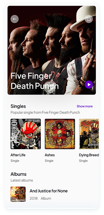 UI design of Muzz app artist profile screen