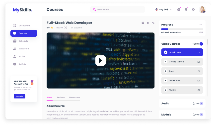 UI design of MySkills video course page