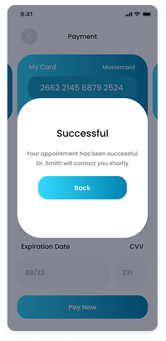 UI design of the E-Doctor app-s payment success screen