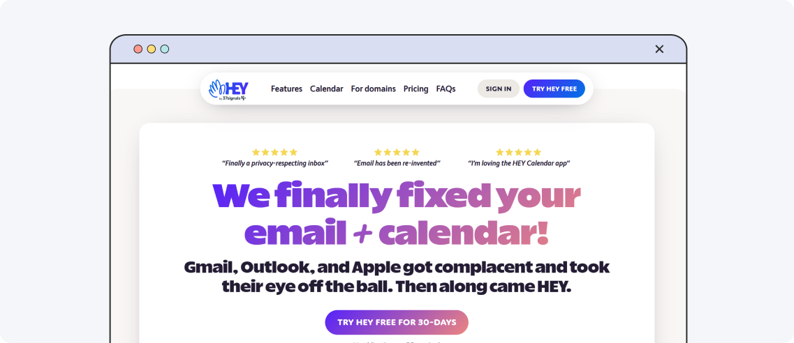HEY website design