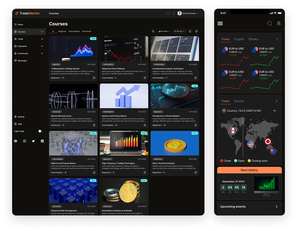 TradeMentor web app design