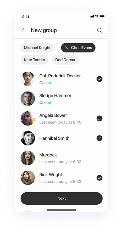 UI design of Splash app-s new group creation screen
